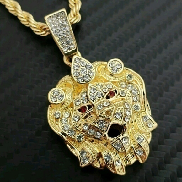 Iced out Hip Hop Mini Lion Head Charm Pendant & 4m - Picture 2 of 5